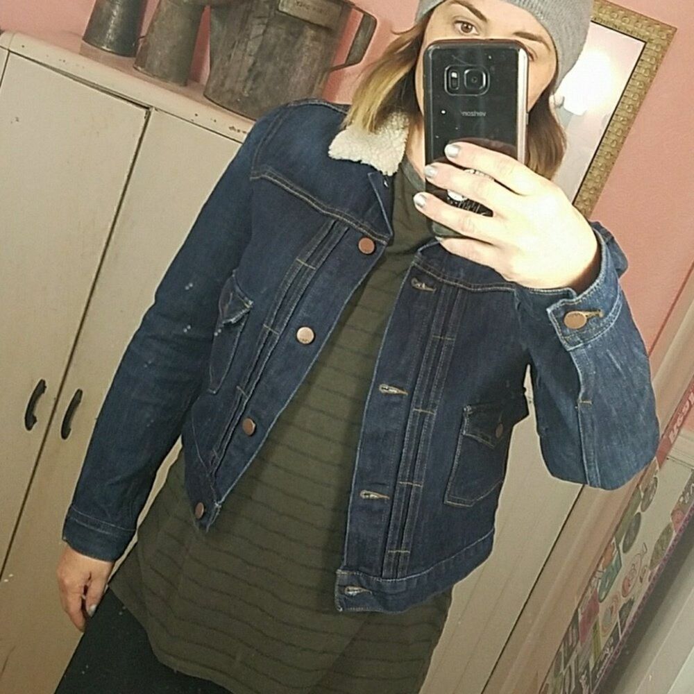 GAP 1969 Sherpa Lined Denim Trucker Jacket Dark Wash Western Cozy XL